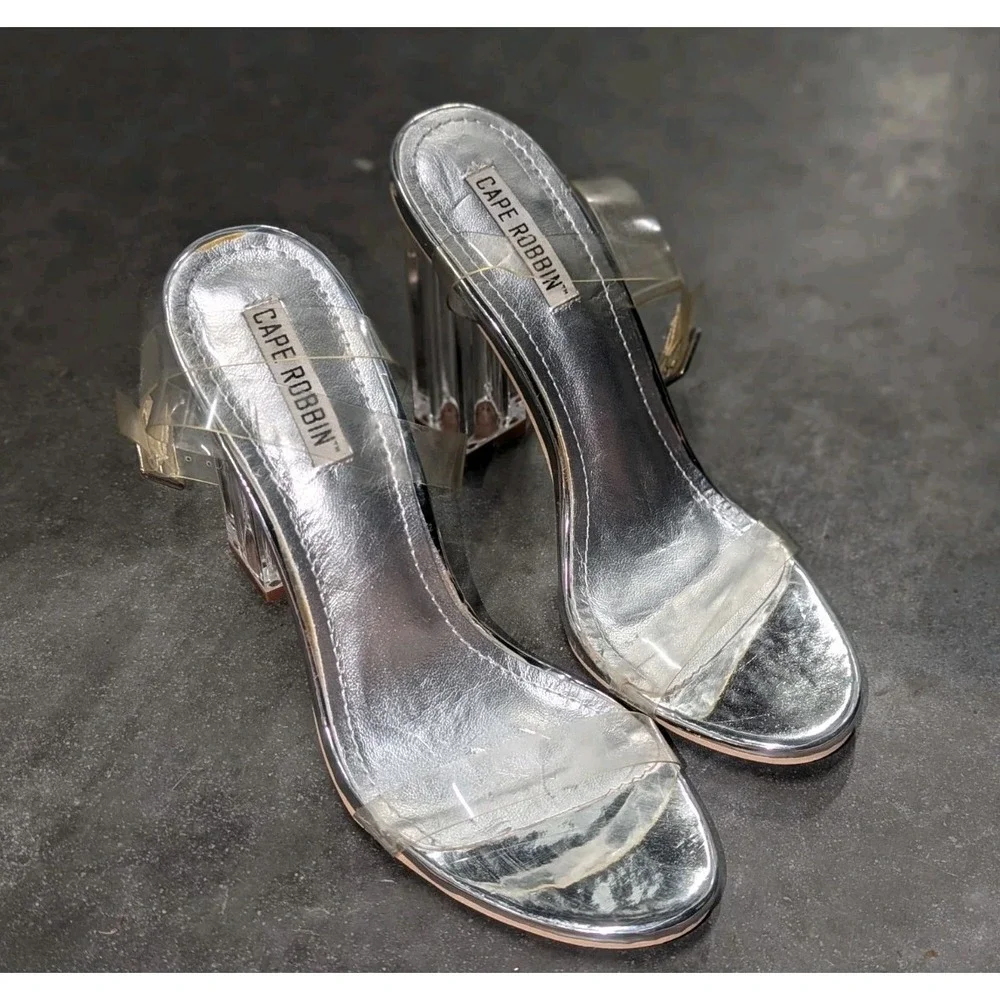 Cape Robbin Stripper Heels Clear Lucite Silver Exotic Dancer Club Maria-2 Sz 8